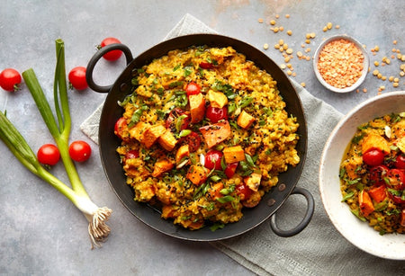 Lentil & Chana Dal with Sweet Potato and Roasted Tomatoes